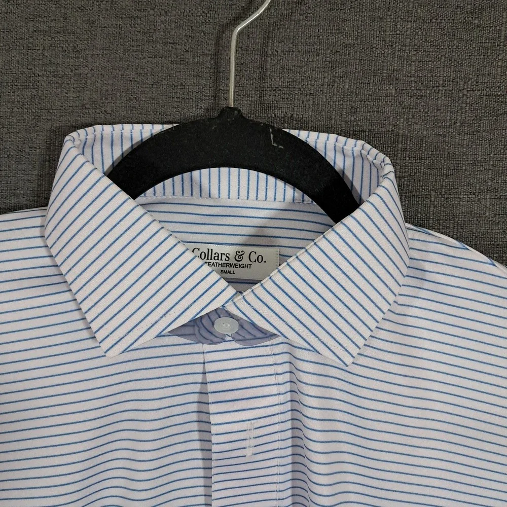 Collars & Co‎ Featherweight Flex Dress Collar Polo Shirt Small Blue Thin Stripe